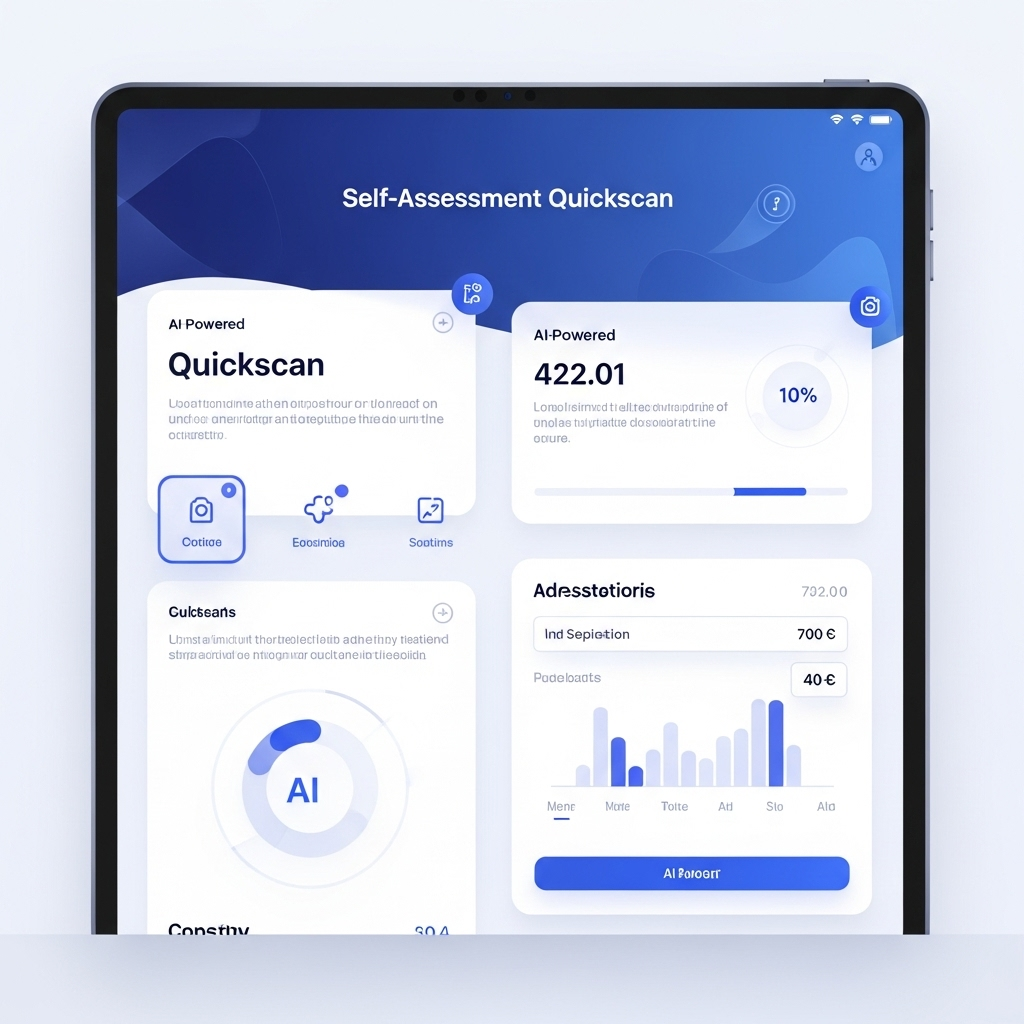 AI Assessment Dashboard showing self-assessment quickscan interface with analytics and insights